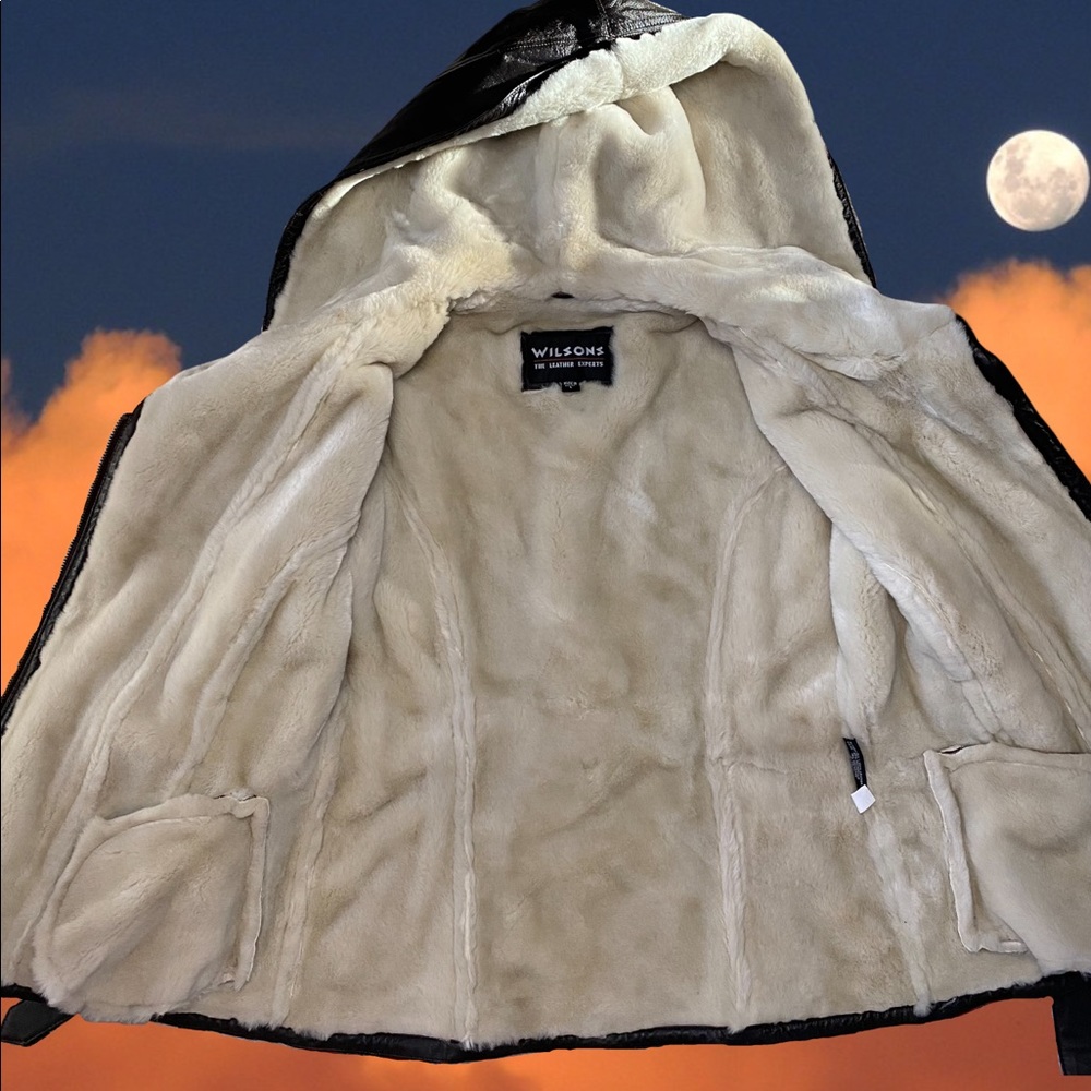 ❤️‍🔥FANTASTIC Vintage Wilsons Leather Faux Fur Lined Hooded Belted Winter Coat - Picture 10 of 14